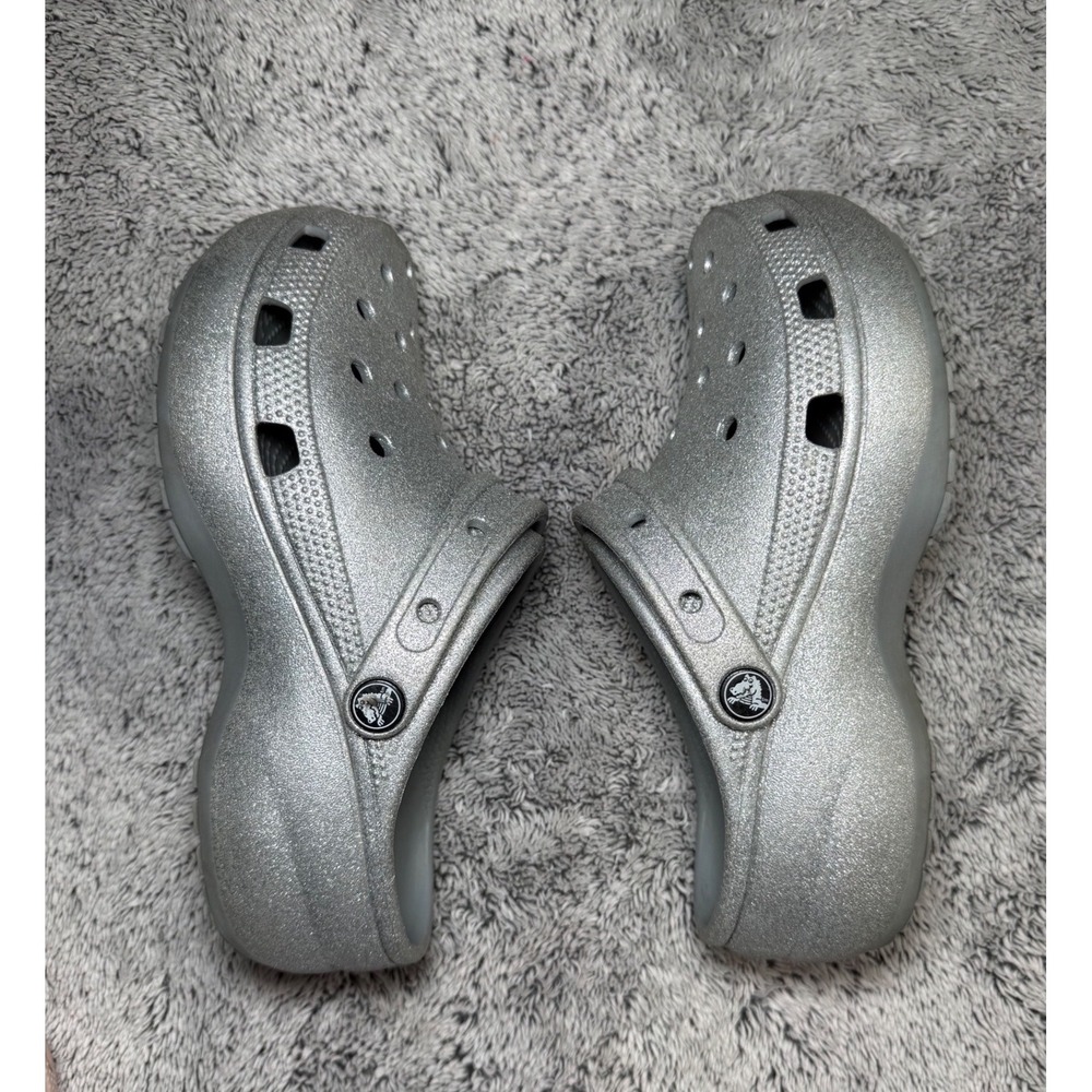 Crocs Classic Platform Clog Glitter Silver Sparkle Womens Size 7 Platform Shoes - Picture 3 of 9